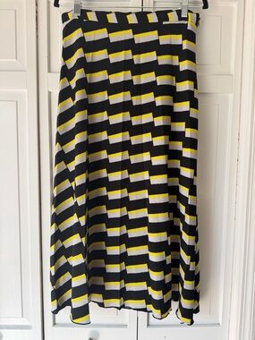 Black, White & Yellow Geometric Midi Skirt
